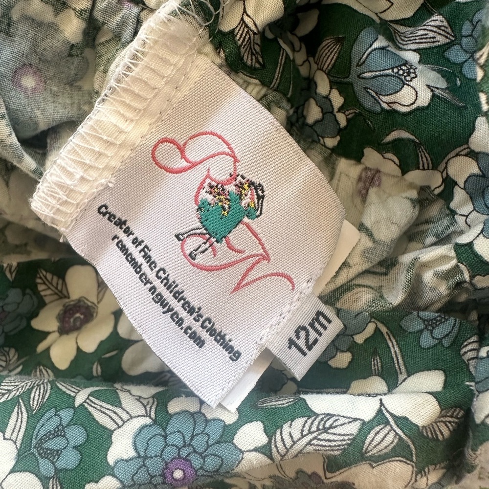 Smocked Floral Kids Romper in Green and White - Picture 7 of 9